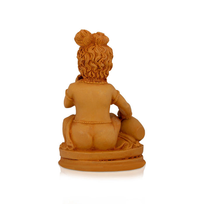 Krishna Sitting On Base Murti - 4.5 x 3 Inches | Resin Wood Finish Idol/ Laddu Gopal Statue For Pooja