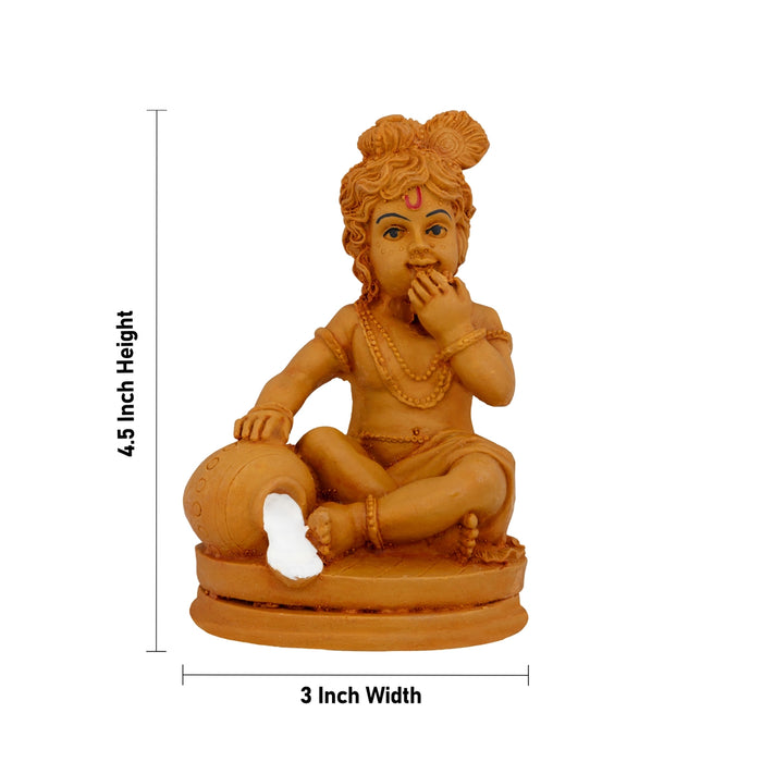Krishna Sitting On Base Murti - 4.5 x 3 Inches | Resin Wood Finish Idol/ Laddu Gopal Statue For Pooja