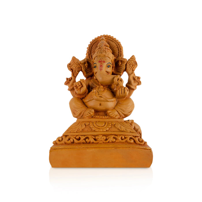 Ganesha Sitting On Base Statue - 6 x 4 Inches| Resin Wood Finish Idol/ Ganpati Murti For Home