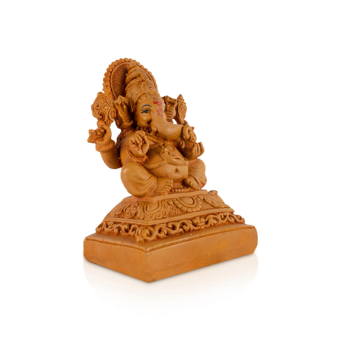 Ganesha Sitting On Base Statue - 6 x 4 Inches| Resin Wood Finish Idol/ Ganpati Murti For Home