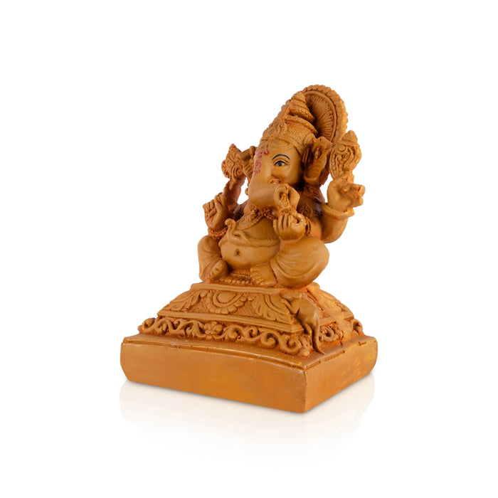 Ganesha Sitting On Base Statue - 6 x 4 Inches| Resin Wood Finish Idol/ Ganpati Murti For Home