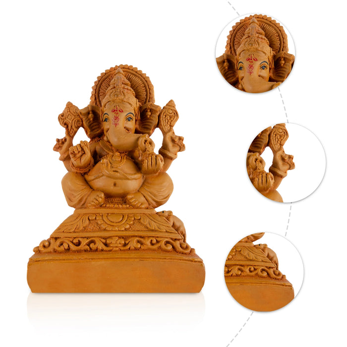 Ganesha Sitting On Base Statue - 6 x 4 Inches| Resin Wood Finish Idol/ Ganpati Murti For Home