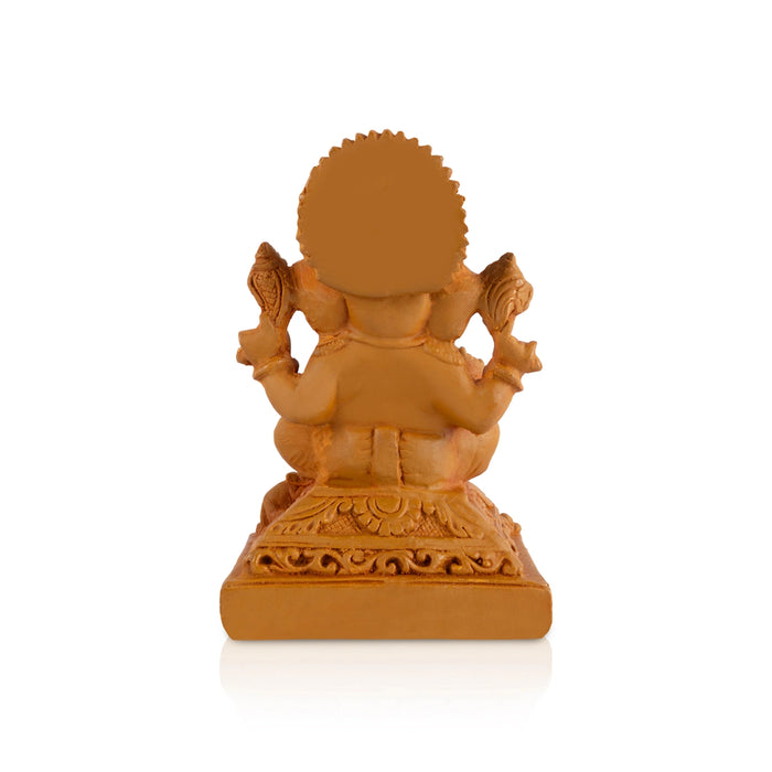 Ganesha Sitting On Base Statue - 6 x 4 Inches| Resin Wood Finish Idol/ Ganpati Murti For Home