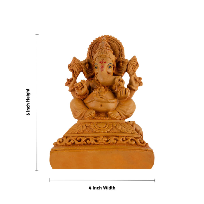 Ganesha Sitting On Base Statue - 6 x 4 Inches| Resin Wood Finish Idol/ Ganpati Murti For Home