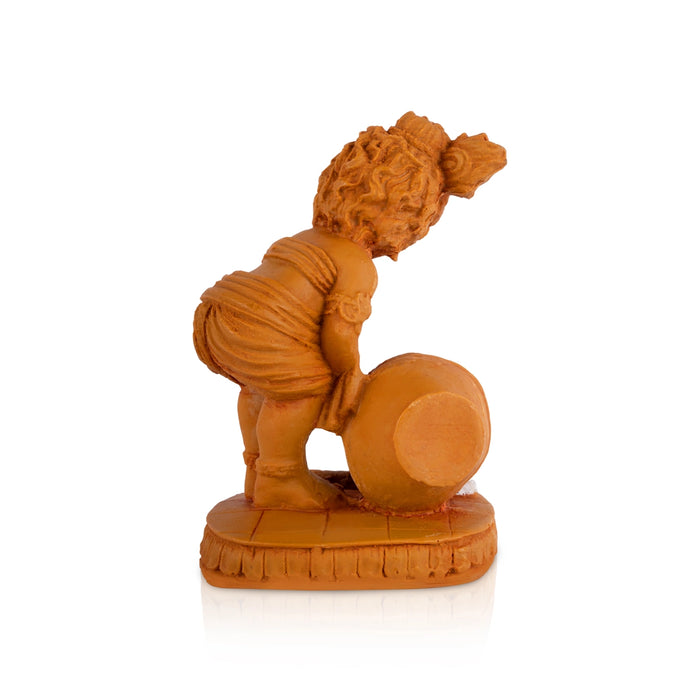 Lord Krishna With Pot Statue - 5.5 x 3.5 Inches| Resin Wood Finish Idol/ Kanha Ji Murti For Home Decor