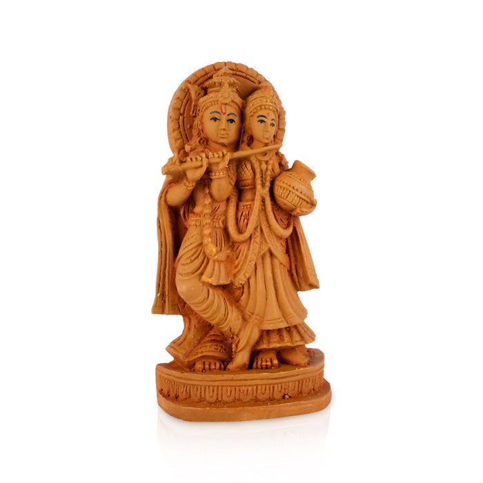 Radha Krishna Standing On Base Murti - 3.5 x 1.5 Inches | Resin Wood Finish Idol/ Radhakrishna Statue For Pooja