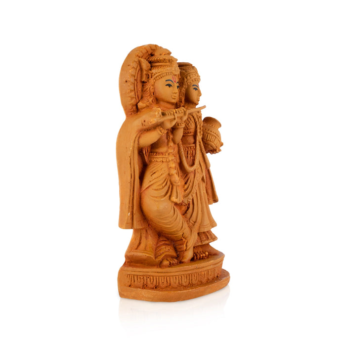 Radha Krishna Standing On Base Murti - 3.5 x 1.5 Inches | Resin Wood Finish Idol/ Radhakrishna Statue For Pooja