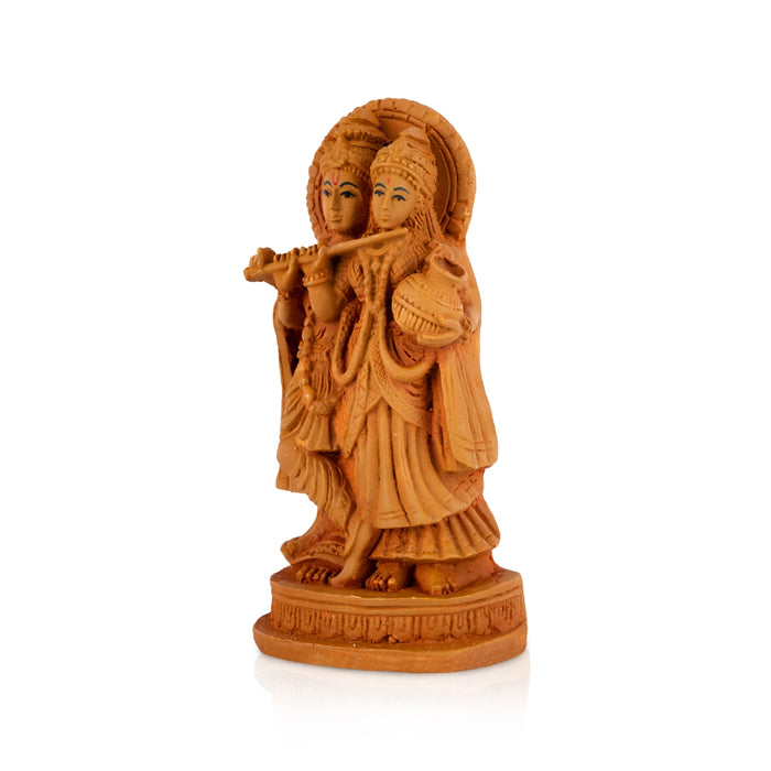 Radha Krishna Standing On Base Murti - 3.5 x 1.5 Inches | Resin Wood Finish Idol/ Radhakrishna Statue For Pooja