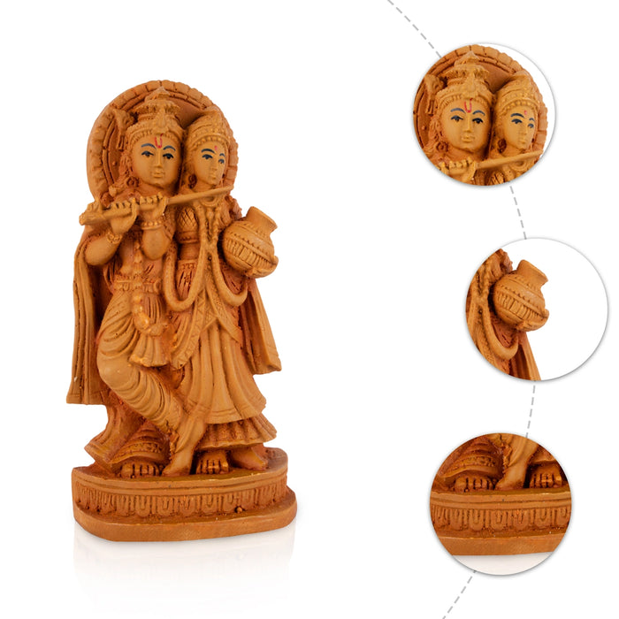 Radha Krishna Standing On Base Murti - 3.5 x 1.5 Inches | Resin Wood Finish Idol/ Radhakrishna Statue For Pooja