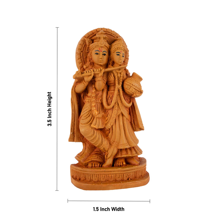Radha Krishna Standing On Base Murti - 3.5 x 1.5 Inches | Resin Wood Finish Idol/ Radhakrishna Statue For Pooja