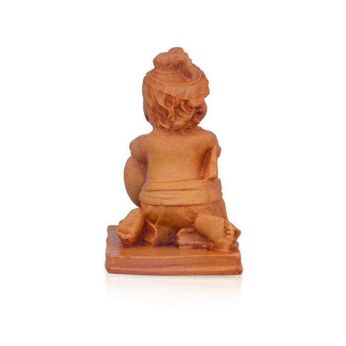 Butter Krishna Murti With Pot - 4 x 3 Inches | Resin Statue/ Wooden Polish Krishna Statue With Base for Pooja