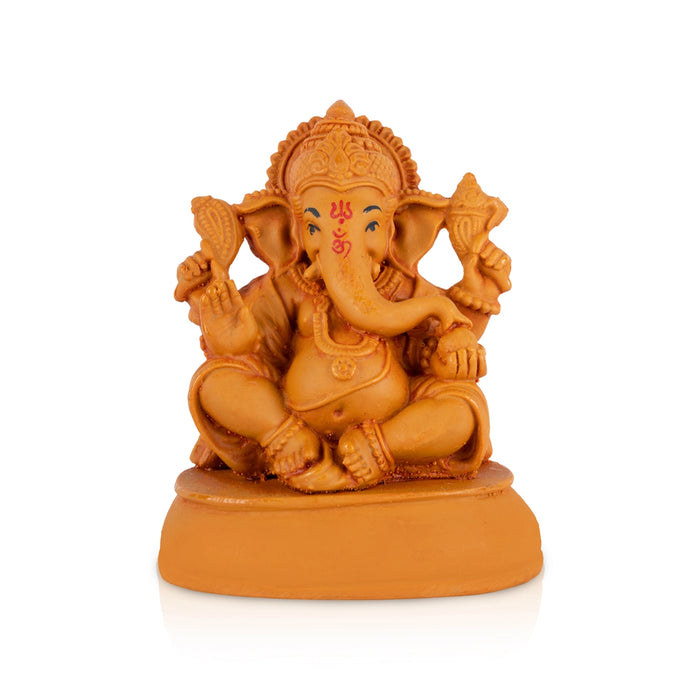 Pillaiyar Sitting On Base Statue - 4.25 x 3.25 Inches| Resin Wood Finish Idol/ Ganesha Murti For Living Room