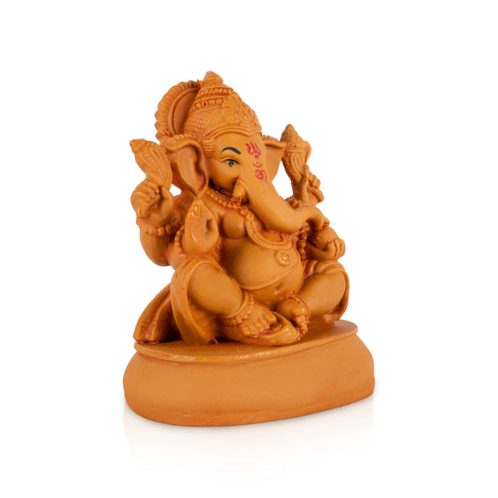Pillaiyar Sitting On Base Statue - 4.25 x 3.25 Inches| Resin Wood Finish Idol/ Ganesha Murti For Living Room