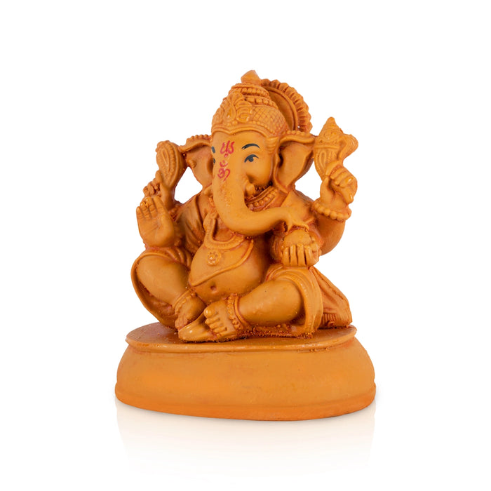 Pillaiyar Sitting On Base Statue - 4.25 x 3.25 Inches| Resin Wood Finish Idol/ Ganesha Murti For Living Room
