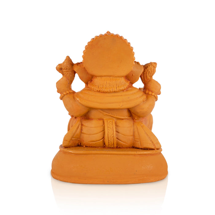 Pillaiyar Sitting On Base Statue - 4.25 x 3.25 Inches| Resin Wood Finish Idol/ Ganesha Murti For Living Room
