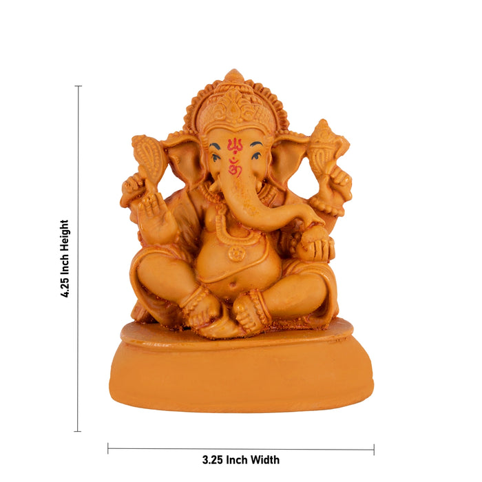 Pillaiyar Sitting On Base Statue - 4.25 x 3.25 Inches| Resin Wood Finish Idol/ Ganesha Murti For Living Room