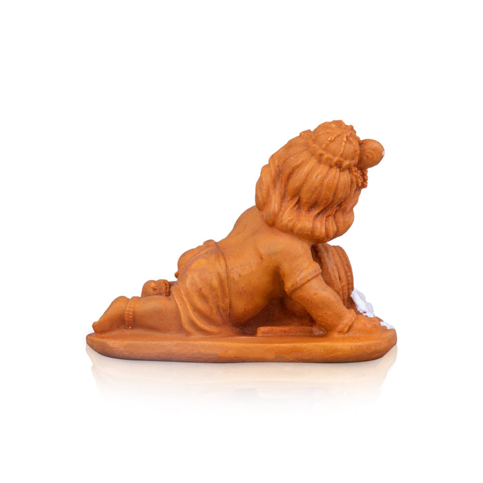 Butter Krishna Statue - 6 x 3 Inches| Resin Wood Finish Murti/ Lord Krishna Idol For Pooja Decor