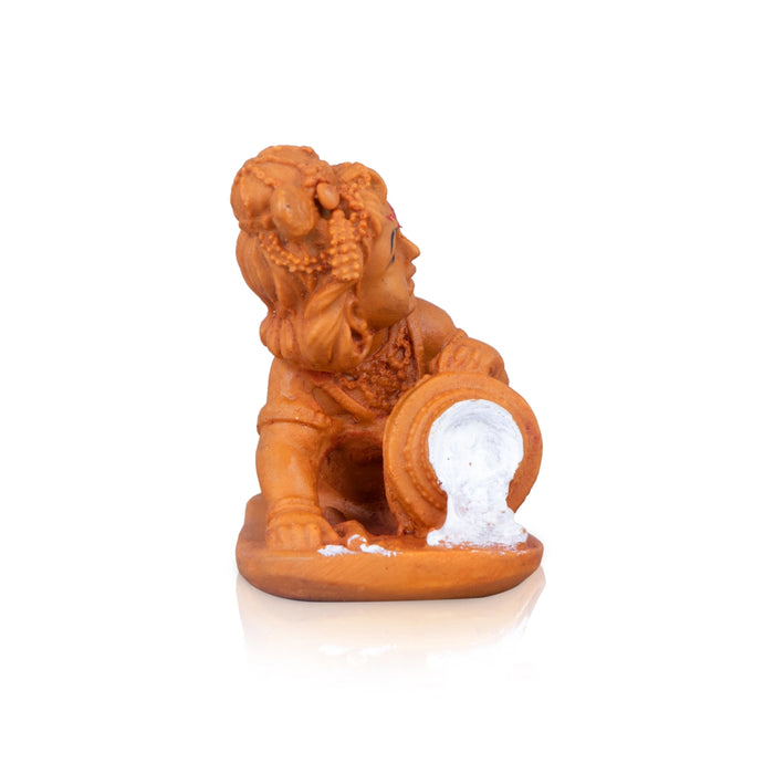 Butter Krishna Statue - 6 x 3 Inches| Resin Wood Finish Murti/ Lord Krishna Idol For Pooja Decor