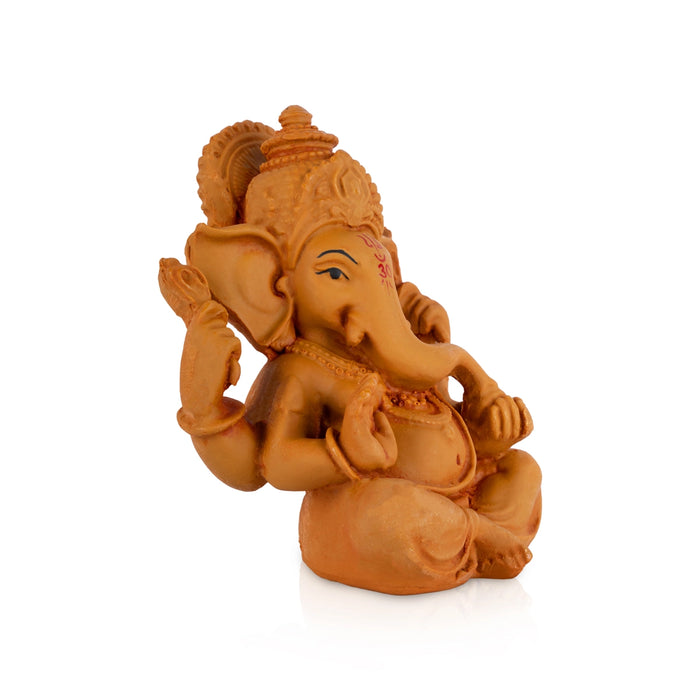Ganesha Sitting Statue - 4 x 3 Inches| Resin Wood Finish Murti/ Vinayagar Idol For Home Decor