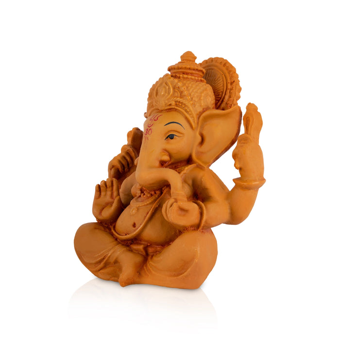 Ganesha Sitting Statue - 4 x 3 Inches| Resin Wood Finish Murti/ Vinayagar Idol For Home Decor
