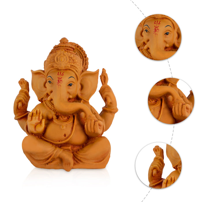 Ganesha Sitting Statue - 4 x 3 Inches| Resin Wood Finish Murti/ Vinayagar Idol For Home Decor