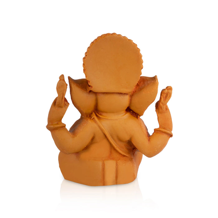 Ganesha Sitting Statue - 4 x 3 Inches| Resin Wood Finish Murti/ Vinayagar Idol For Home Decor