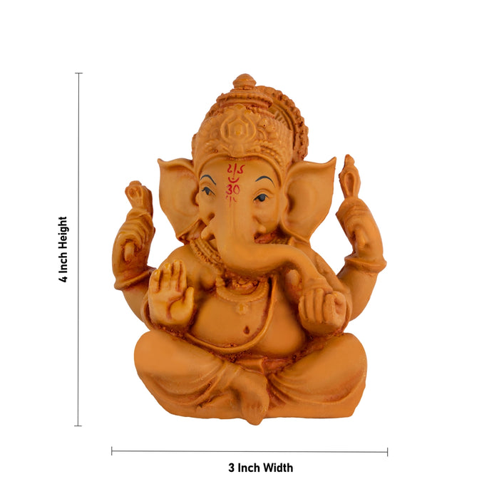 Ganesha Sitting Statue - 4 x 3 Inches| Resin Wood Finish Murti/ Vinayagar Idol For Home Decor