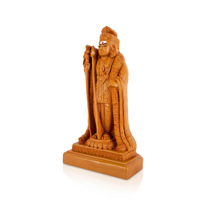 Murugan Standing On Base Murti - 6.25 x 3.5 Inches| Resin Wood Finish Idol/ Shanmugar Statue For Living Room