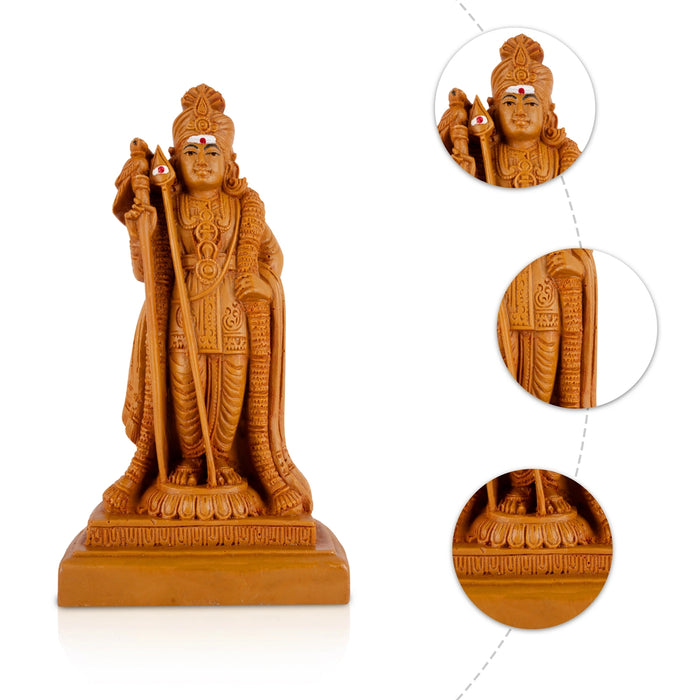 Murugan Standing On Base Murti - 6.25 x 3.5 Inches| Resin Wood Finish Idol/ Shanmugar Statue For Living Room