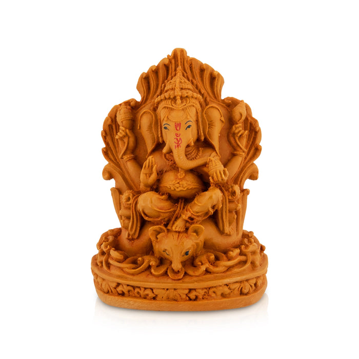 Ganpati Sitting On Simhasan Murti - 8 x 2 Inches| Resin Wood Finish Idol/ Ganesha Statue For Spiritual Decor