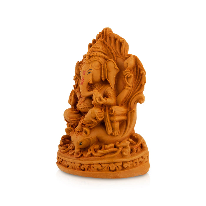Ganpati Sitting On Simhasan Murti - 8 x 2 Inches| Resin Wood Finish Idol/ Ganesha Statue For Spiritual Decor