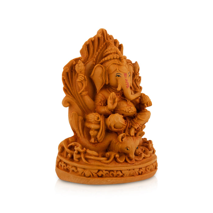 Ganpati Sitting On Simhasan Murti - 8 x 2 Inches| Resin Wood Finish Idol/ Ganesha Statue For Spiritual Decor