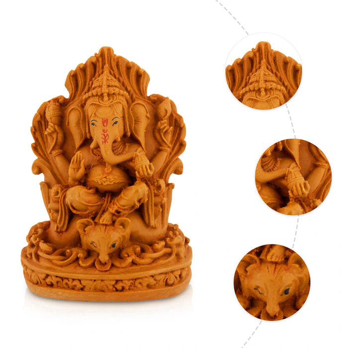 Ganpati Sitting On Simhasan Murti - 8 x 2 Inches| Resin Wood Finish Idol/ Ganesha Statue For Spiritual Decor