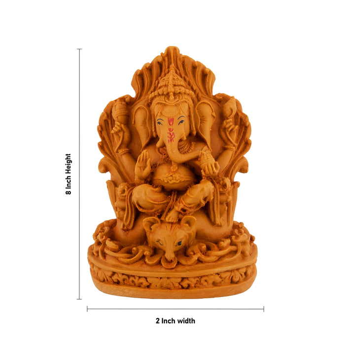 Ganpati Sitting On Simhasan Murti - 8 x 2 Inches| Resin Wood Finish Idol/ Ganesha Statue For Spiritual Decor
