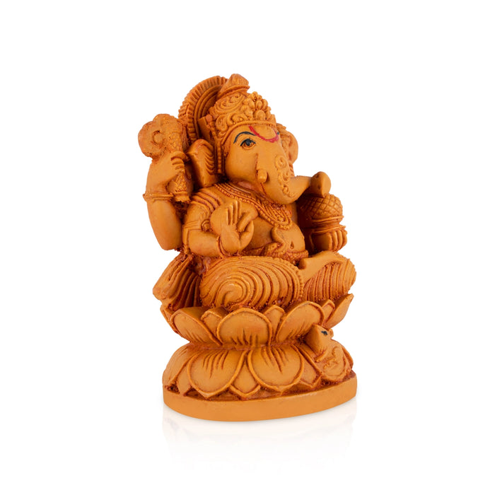 Vinayagar Sitting On Lotus Base Statue - 4 x 3 Inches| Resin Wood Finish Murti/ Ganesha Idol For Pooja Room