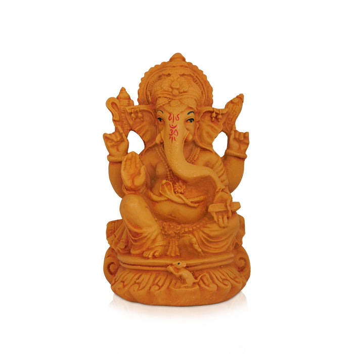 Vinayagar Sitting On Base Murti - 5.75 x 3.5 Inches | Resin Wood Finish Idol/ Ganpati Statue For Pooja