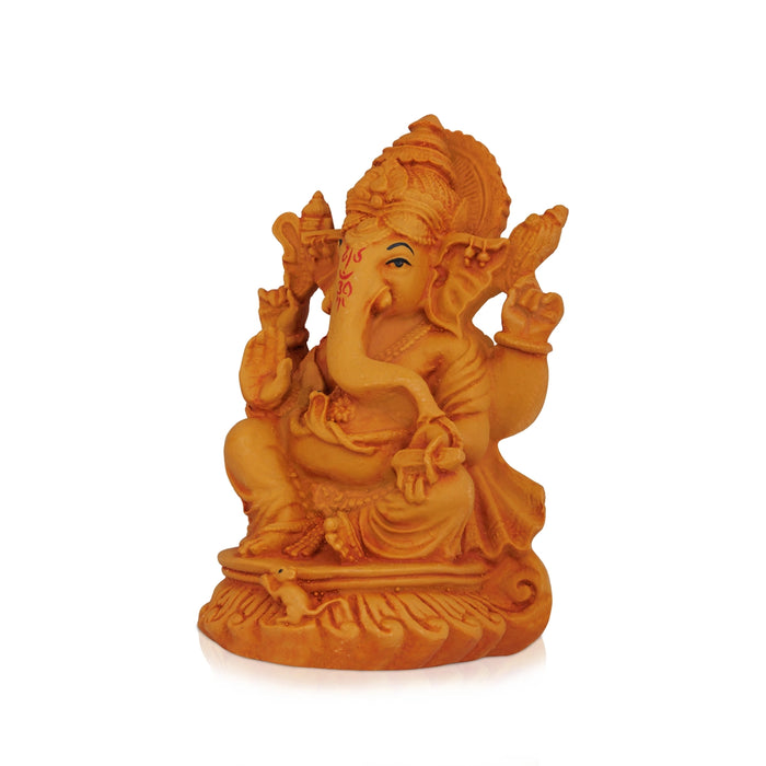 Vinayagar Sitting On Base Murti - 5.75 x 3.5 Inches | Resin Wood Finish Idol/ Ganpati Statue For Pooja