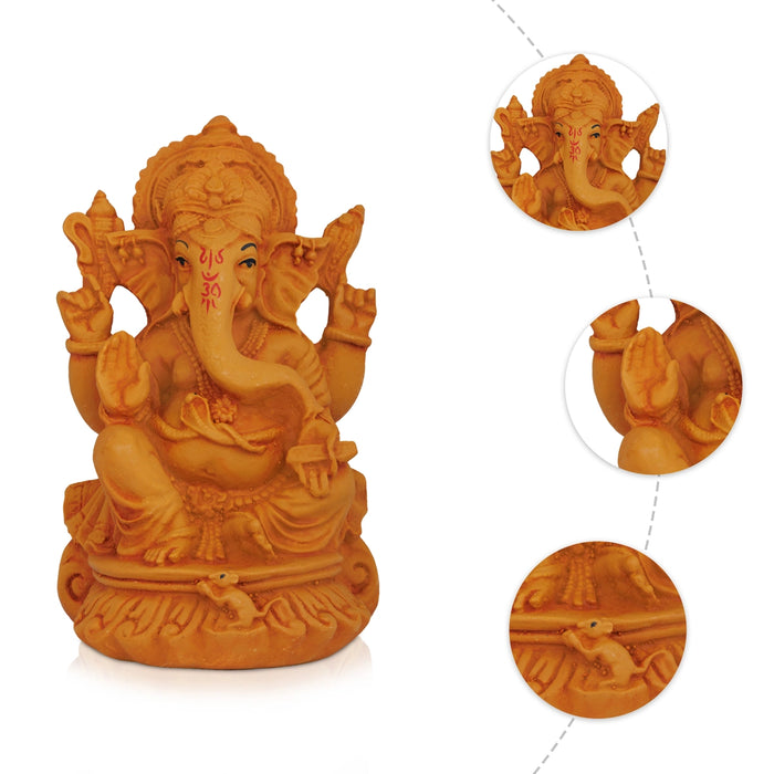 Vinayagar Sitting On Base Murti - 5.75 x 3.5 Inches | Resin Wood Finish Idol/ Ganpati Statue For Pooja
