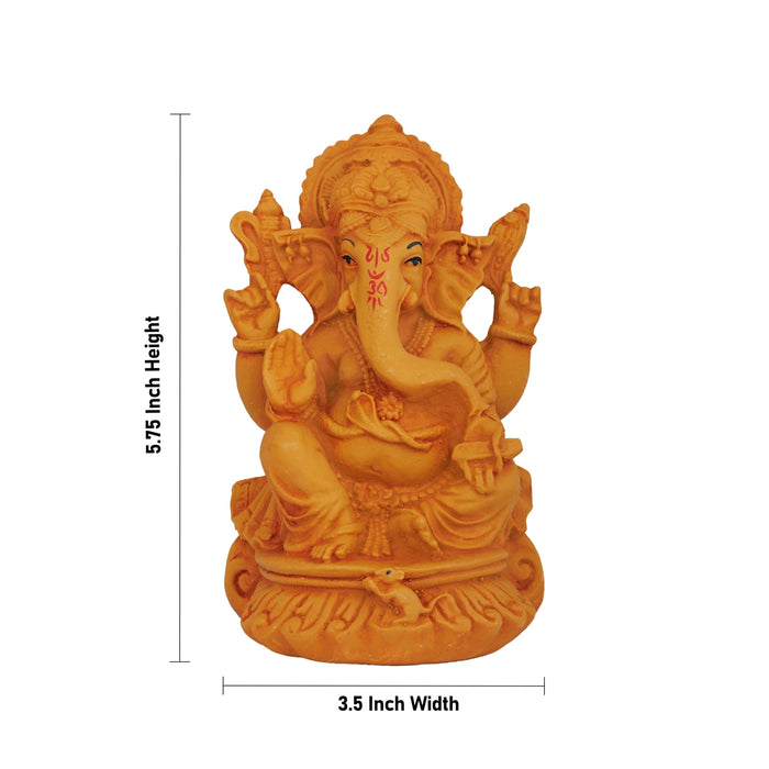 Vinayagar Sitting On Base Murti - 5.75 x 3.5 Inches | Resin Wood Finish Idol/ Ganpati Statue For Pooja