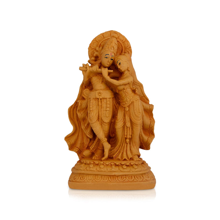 Radha Krishna Standing On Base - 8 x 4.5 Inches | Resin Wood Finish Statue/ Radhakrishna Idol for Pooja