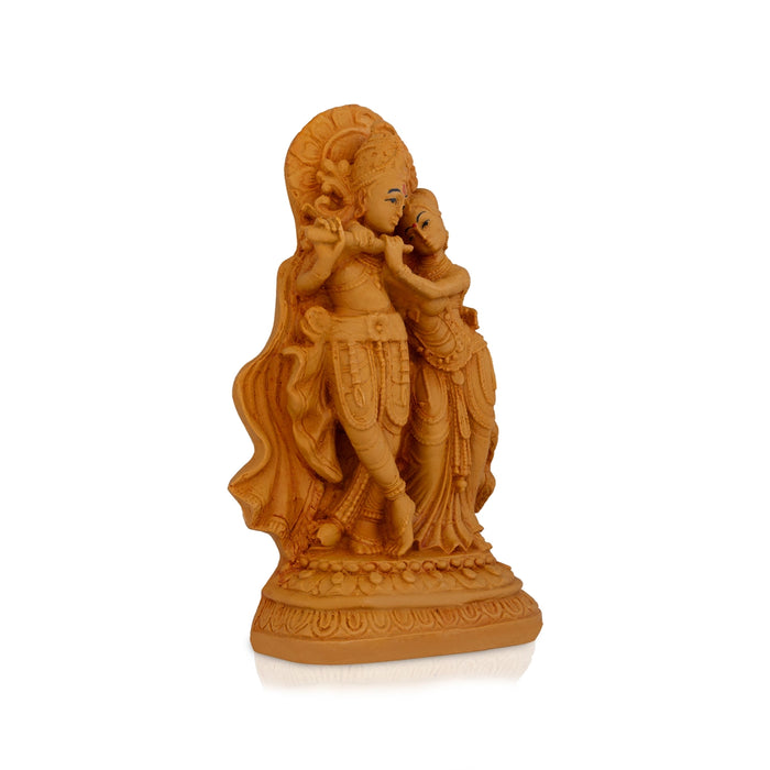 Radha Krishna Standing On Base - 8 x 4.5 Inches | Resin Wood Finish Statue/ Radhakrishna Idol for Pooja