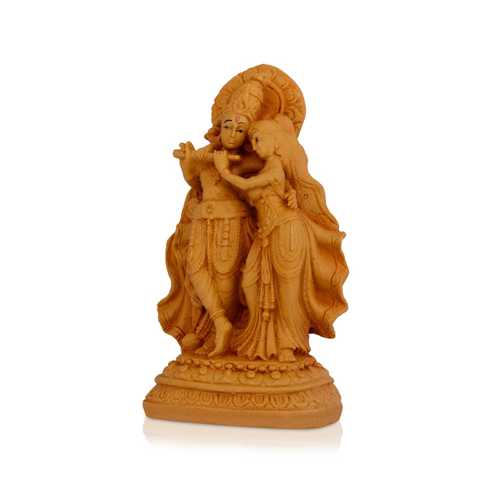 Radha Krishna Standing On Base - 8 x 4.5 Inches | Resin Wood Finish Statue/ Radhakrishna Idol for Pooja