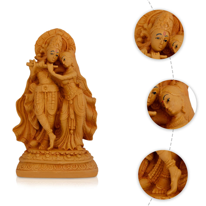 Radha Krishna Standing On Base - 8 x 4.5 Inches | Resin Wood Finish Statue/ Radhakrishna Idol for Pooja