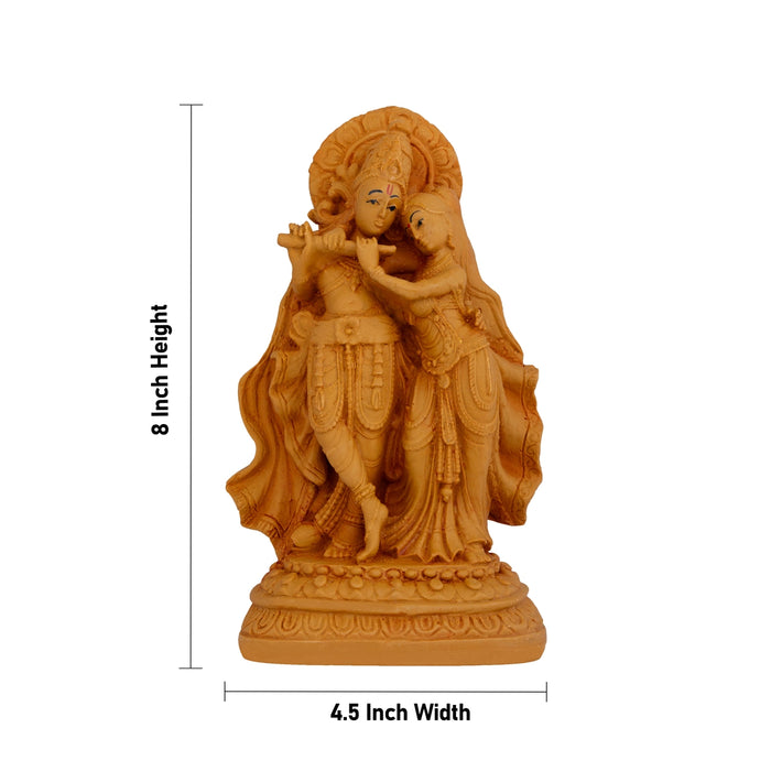 Radha Krishna Standing On Base - 8 x 4.5 Inches | Resin Wood Finish Statue/ Radhakrishna Idol for Pooja