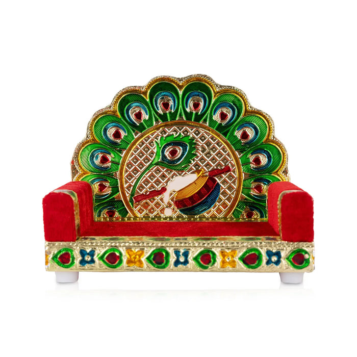 Velvet Simhasanam - 5.5 x 6.5 Inches | Meenakari Design Sinhasan/ Decorative Singhasan for Deity