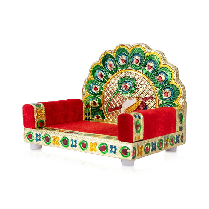 Velvet Simhasanam - 5.5 x 6.5 Inches | Meenakari Design Sinhasan/ Decorative Singhasan for Deity