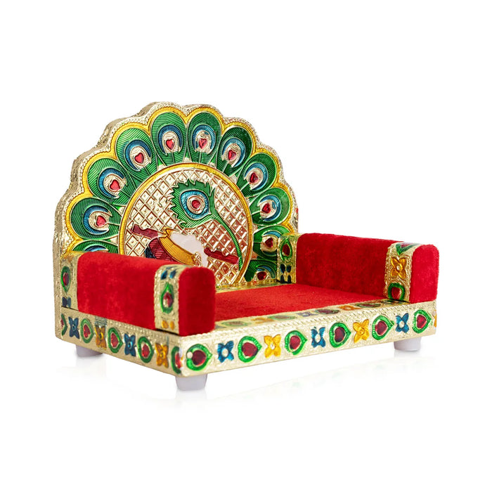 Velvet Simhasanam - 5.5 x 6.5 Inches | Meenakari Design Sinhasan/ Decorative Singhasan for Deity