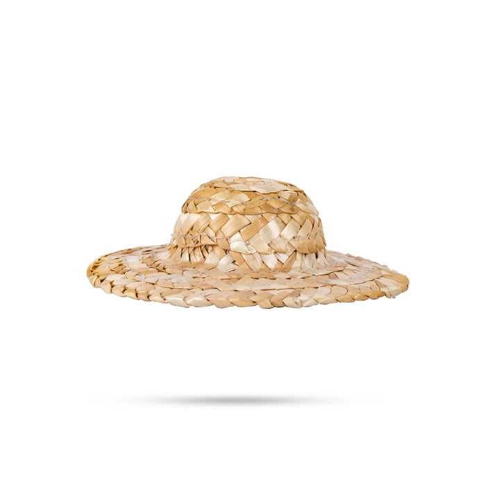 Straw Hat - 1 X 3.5 Inches | Straw Cap Headwear/ Grass Cap For Deity Decor