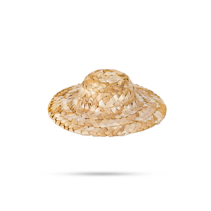 Straw Hat - 1 X 3.5 Inches | Straw Cap Headwear/ Grass Cap For Deity Decor