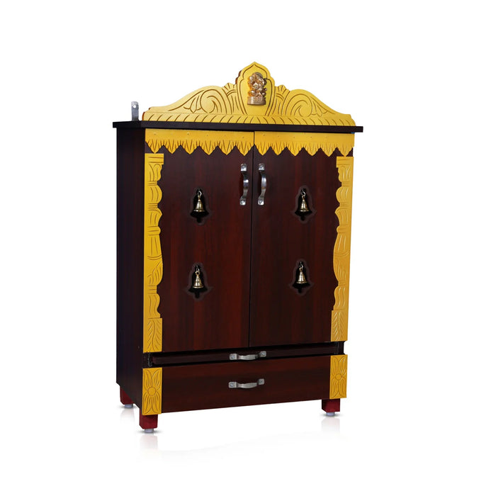 Pooja Mandir With Doors - 40 x 25 Inches | Wooden Mandir/ Bell With Leg Puja Stand/ Wooden Temple for Home